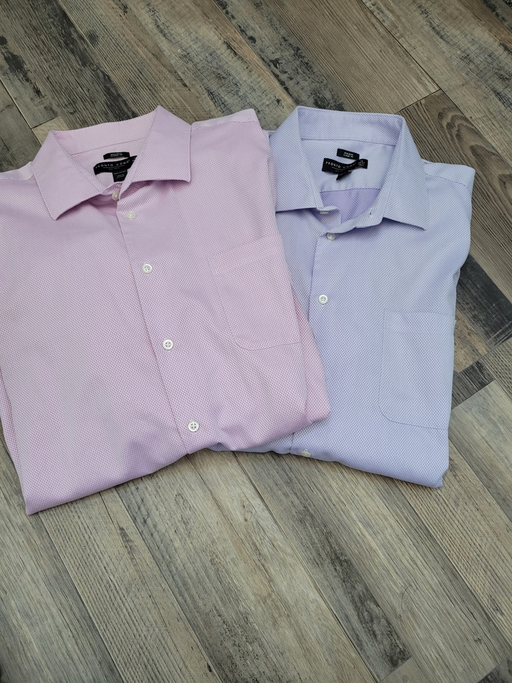 Lot 2 Pronto Uomo Shirts Size 19 36/237 Tall Purple Pink Micro Checked